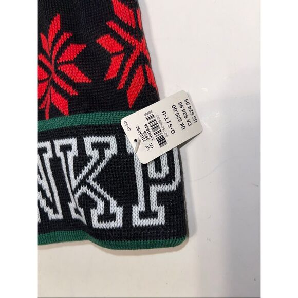 NEW WITH TAGS VICTORIAS SECRET PINK BRAND POM POM HAT BLACK GREEN - Picture 2 of 3